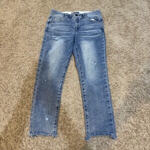 Democracy Jeans Womens 10 Blue Distressed Straight Leg AB Technology Raw Hem
